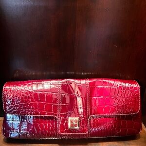 Kate Spade New York Croc Embossed Patent Leather Burgundy Clutch Bag Purse